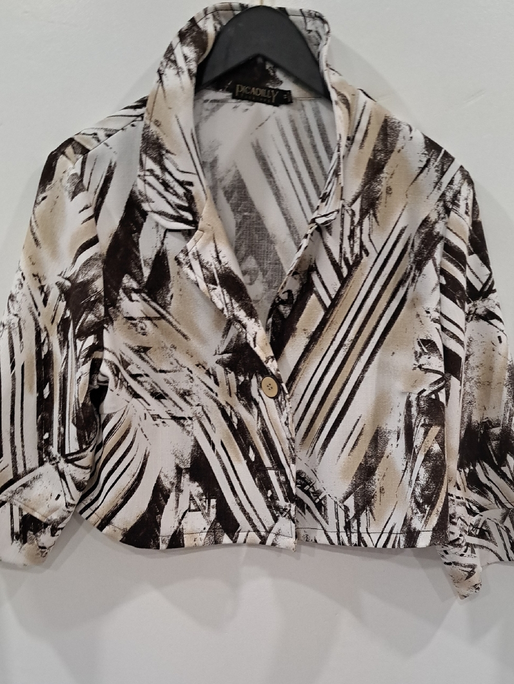 Picadilly Fashion Black, Cream, Brown Abstract Brushstroke Cropped Jacket